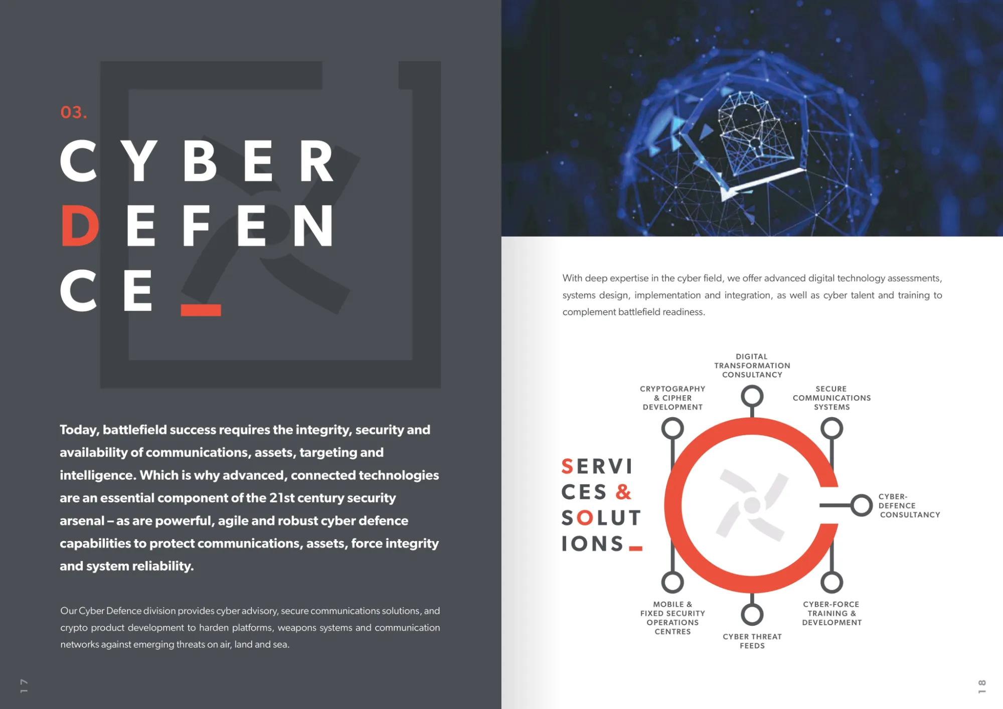 Brochure spread on cyber defence services and solutions