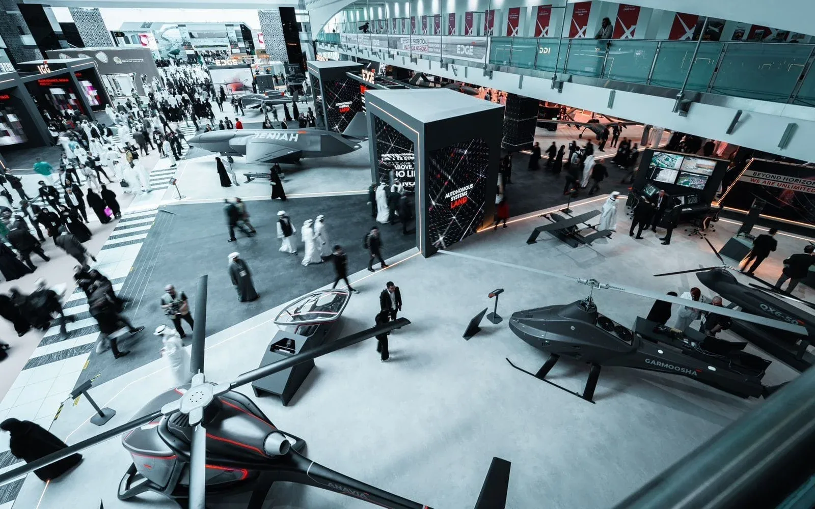 Drones and unmanned aircraft in the EDGE autonomous systems area at IDEX