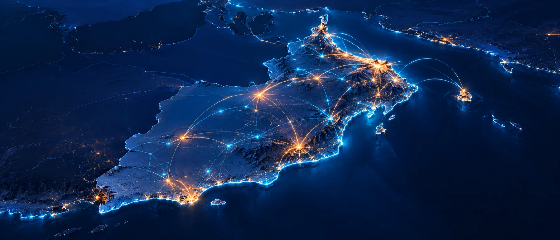 Map of Oman with glowing network lines connecting cities